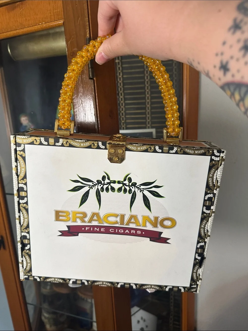 Pina Colada Beaded Handle Tote Bag - Yellow Accent